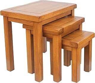 ARPHASLE Nesting Tables Set of 3 Nest of Tables OAK Solid Wood Rustic Brown End Side Lamp Tea Table for Living room