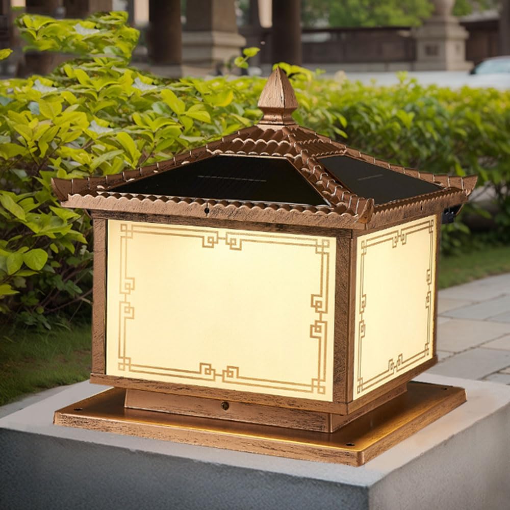 Solarna lampa kolumnowa na dziedziniec, w stylu retro, wodoodporna lampa słupkowa z aluminiową obudową i szkłem, miejsce na mokro, do ogrodu, na taras