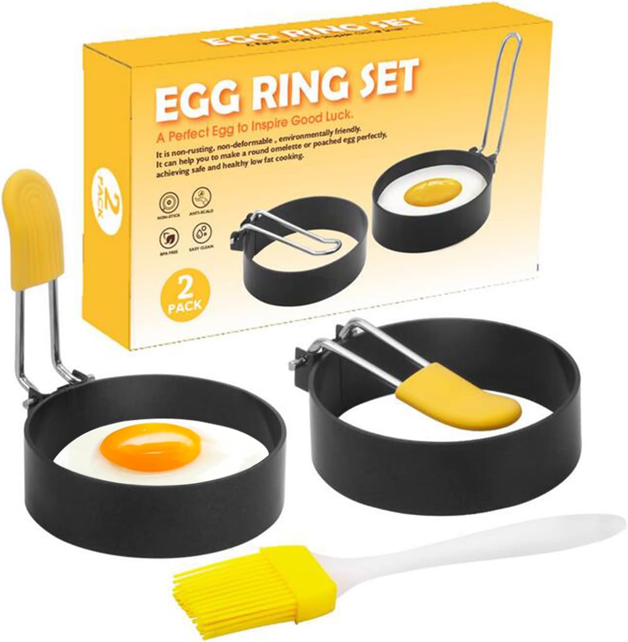 Stainless Steel Egg Ring, 2 Pack Nonstick Round Breakfast Household
