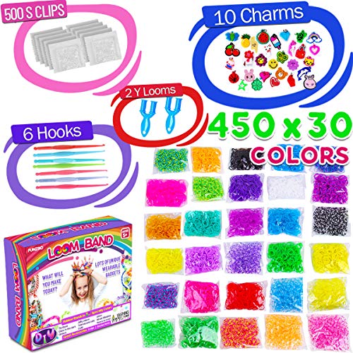 13,500+ FunzBo Rainbow Rubber Band Loom Refill Kit - 3 in 1 Super Colorful Rubber Loom Bands for Bracelet, Hair Band, DIY Arts and Crafts - Perfect Gift for Kids Age 5 6 7 8 Year Old Girls Crafting