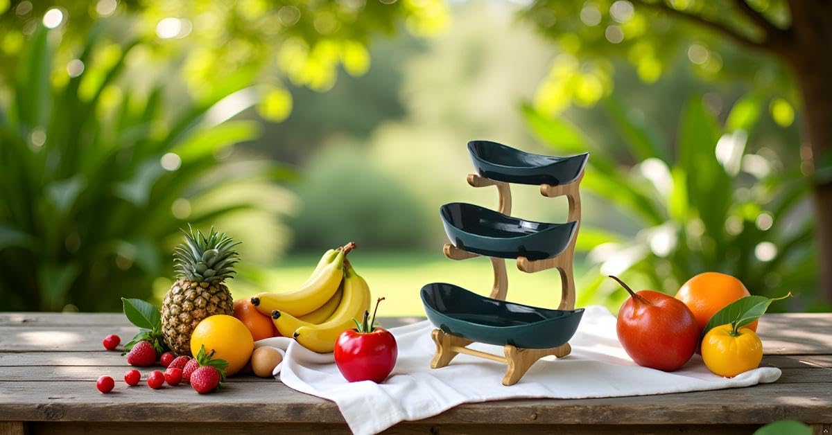 DARKFISH Fruit Stand 3 Tier Fruite Bowl with Bamboo Stand, Snack Candy Plata Fruit Basket Vegetable Sweets Shelves Fruit Basket Storage, Snack Candy Plata Fruit Plata Living Room Decoration 1