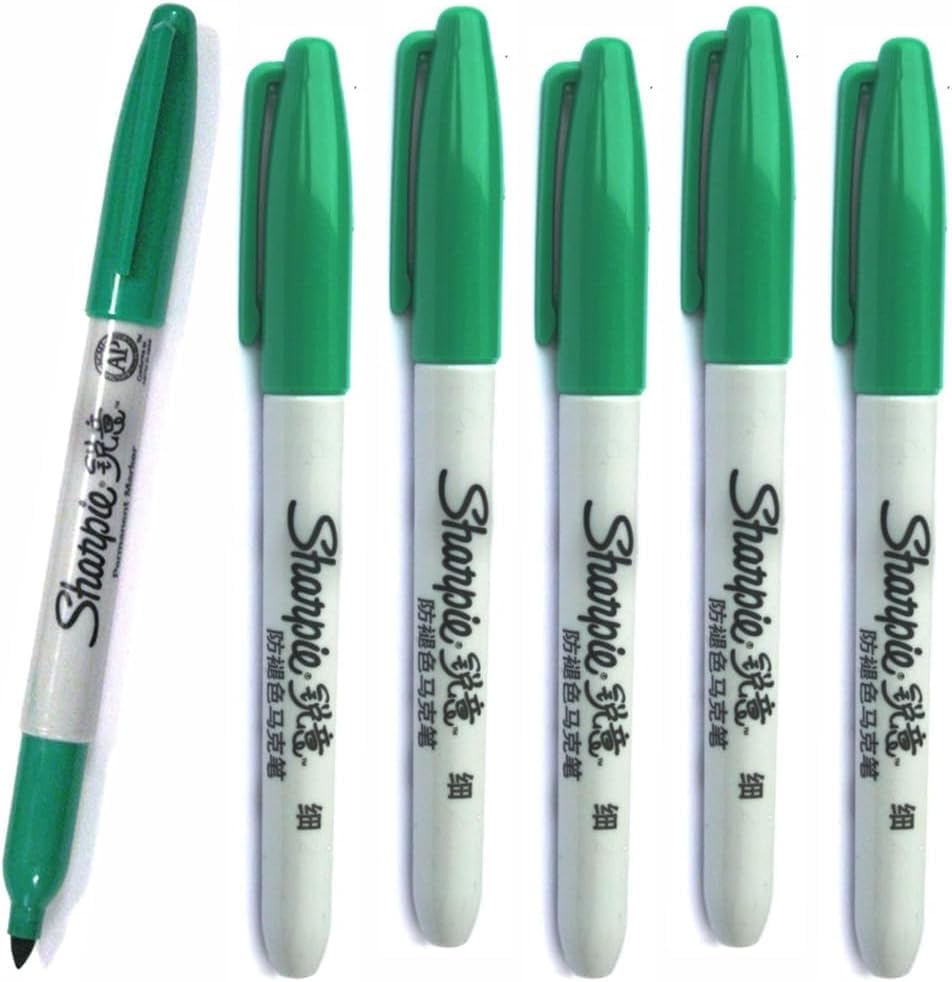 Sharpie 6 x Permanent Marker Pens | Marks on Almost Any Surface - Paper, Fabric, Glass, Plastic, Wood, Metal & More | Fine Point Bullet Tip Nib for Smooth Writing - Green Colour Ink | Asian Import