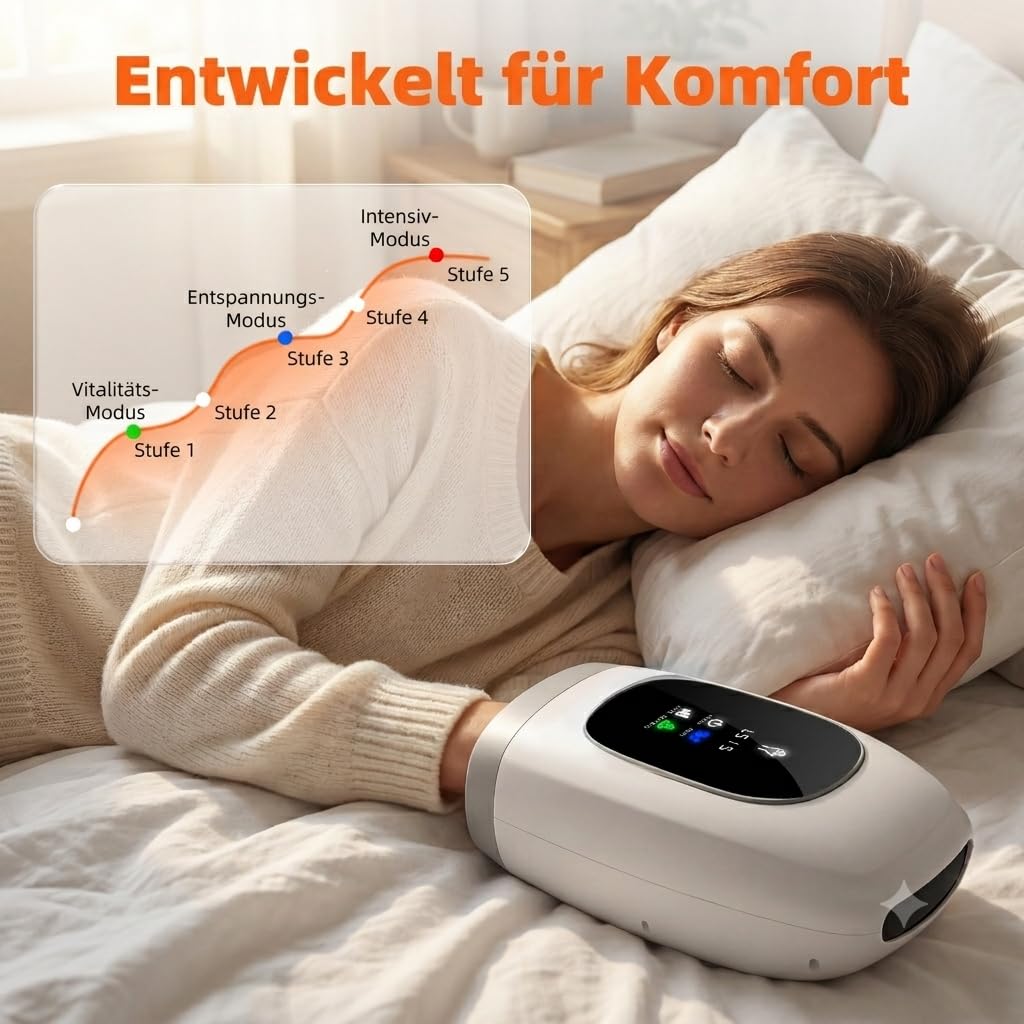 Handmassagegerät mit Wärme und Kompression, Elektrisches Handmassagegerät mit 3-Zonen-Drucksystem & 360° Wärme, NTC Temperaturregelung, Hand Massager für Zuhause, Geschenk für Frauen und Männer