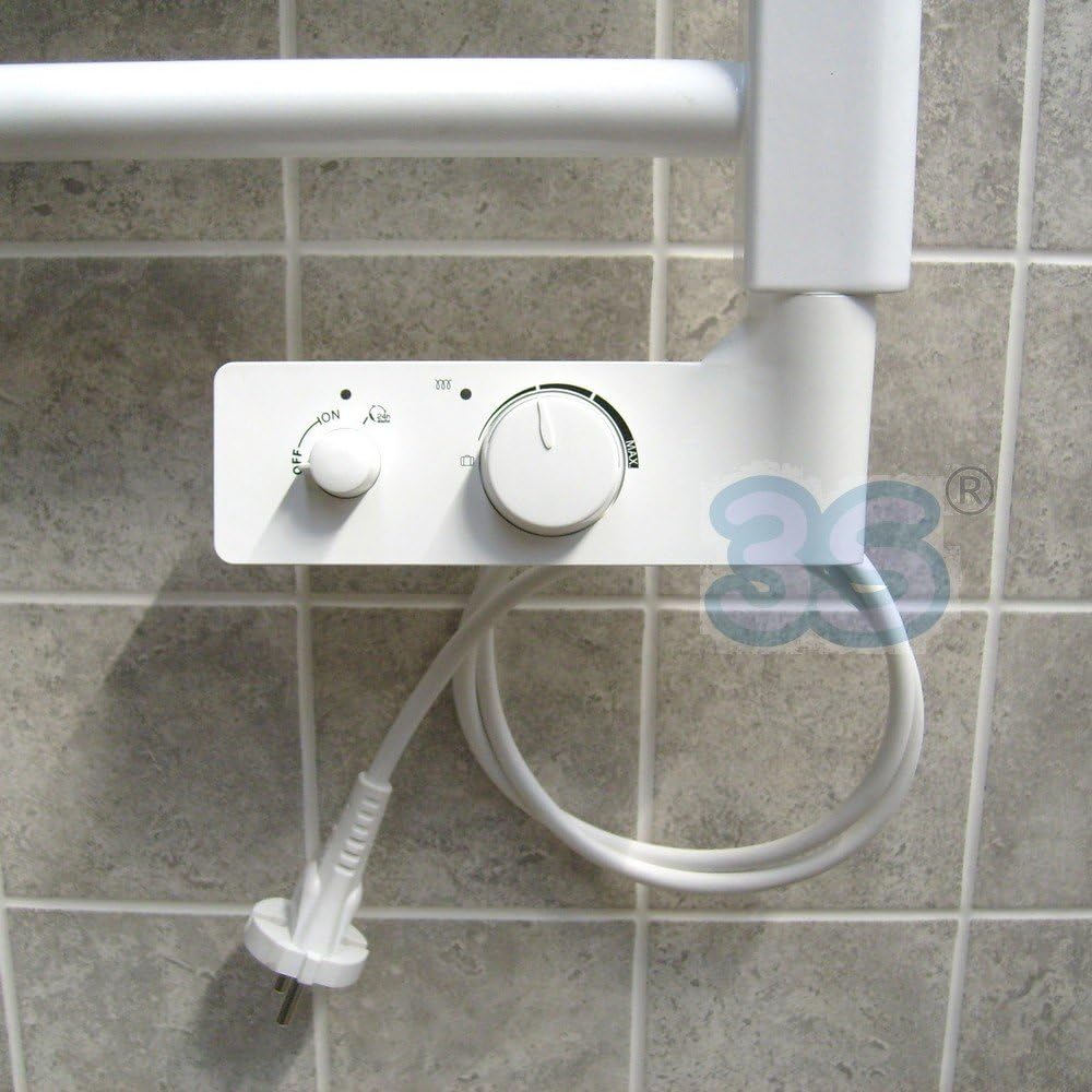Cortina Scaldasalviette Elettrico, Termoarredo Bagno a 13 Barre con Termostato Analogico, Kit Fissaggio e Liquido Termoconvettore Precaricato, Bianco, 300W, 72 x 40 Centimetri