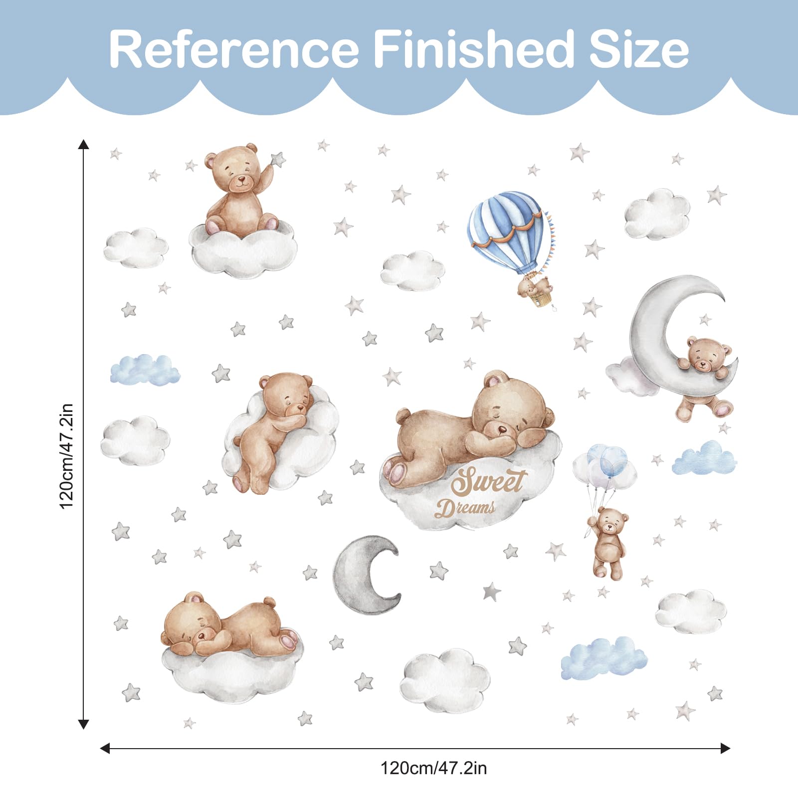 Adesivi Murali Per Camera Dei Bambini - Orso, Luna, Stelle - Decorazione Colorata Per Asilo O Camera - Foto 3