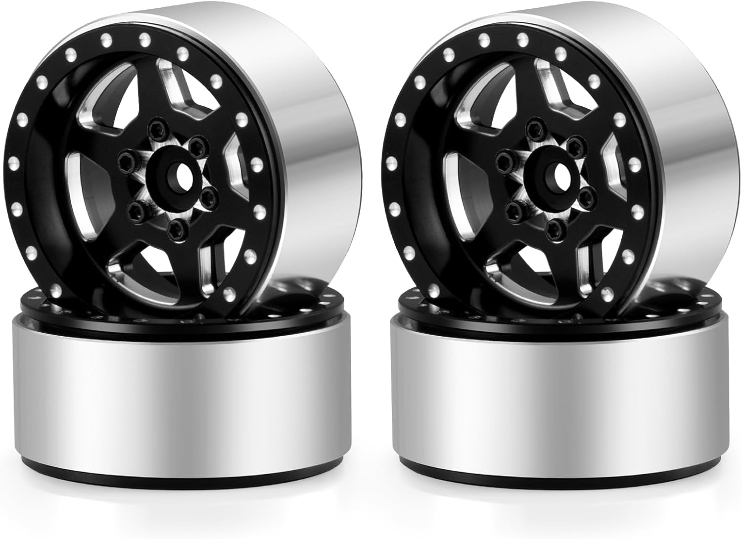 RCLIONS 1.3inch Aluminium Beadlock Wheel Hub Rims for Axial SCX24 TRX4M 1/18 1/24 RC Crawler Car Upgrade Parts (Black)