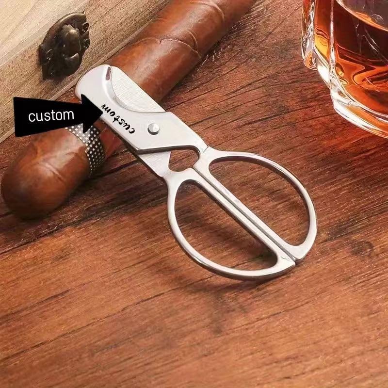 Cigar Scissors Cutter Stainless Steel Heavy Duty Compact 2-in-1 Design Metal Slicer Portable Pocket Tool Case
