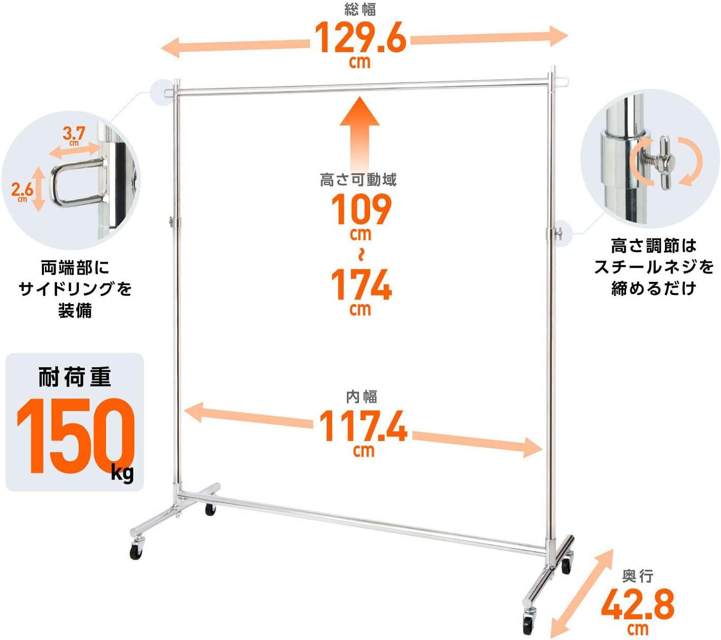 ハンガーラック スリム 省スペース 収納 業務用 頑丈ハンガーラック シングル 耐荷重150kg 組立式 幅120cm [並行輸入品