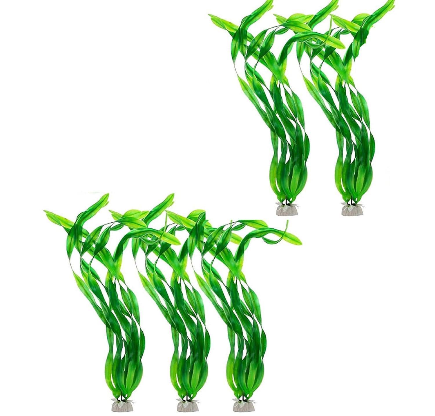 Lot de 5 Plantes Aquarium Artificielles, Décoration Poisson avec Base en Céramique, Algue Artificielle Hauteur pour Aquarium Eau Douce et Eau de Mer, Décoration Plastique pour Réservoir à Poisson