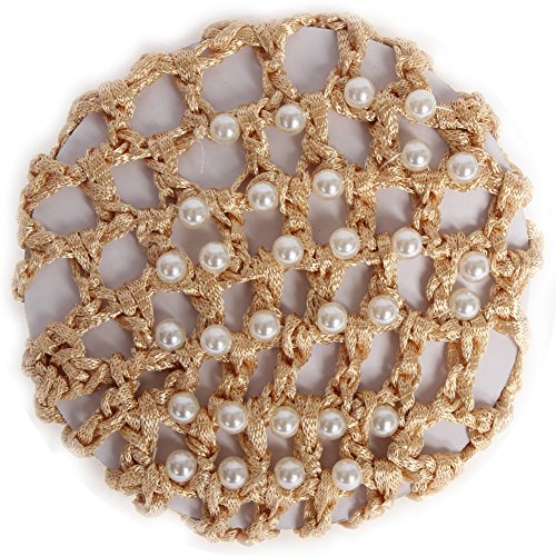 Preisvergleich Produktbild JUSTFOX - Dutt Netz Haarnetz Bun Frisurenhilfe Stoff Knotennetz goldfarben mit Perlen