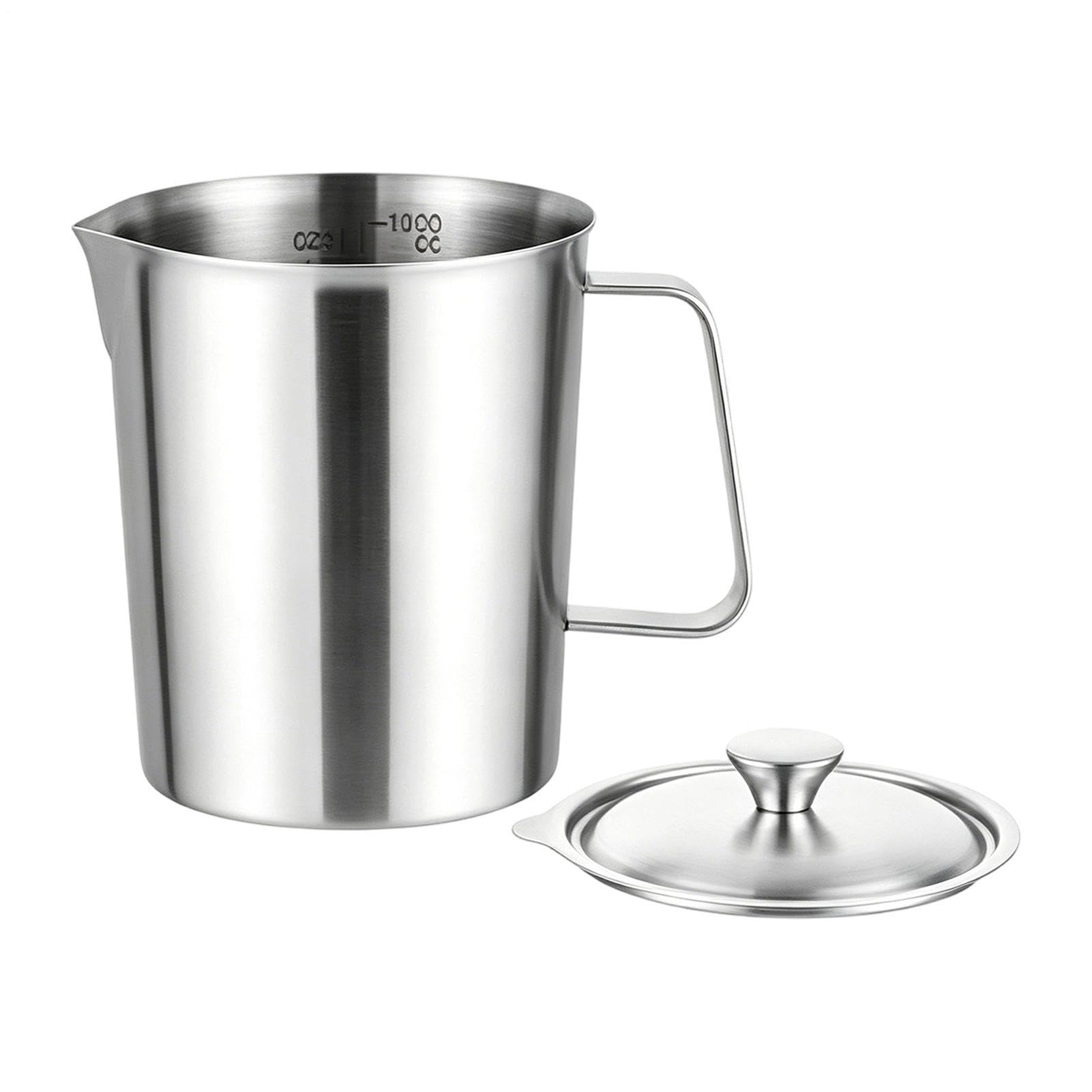 Vasos medidores de metal con doble escala, tapa hermética y resistencia al calor