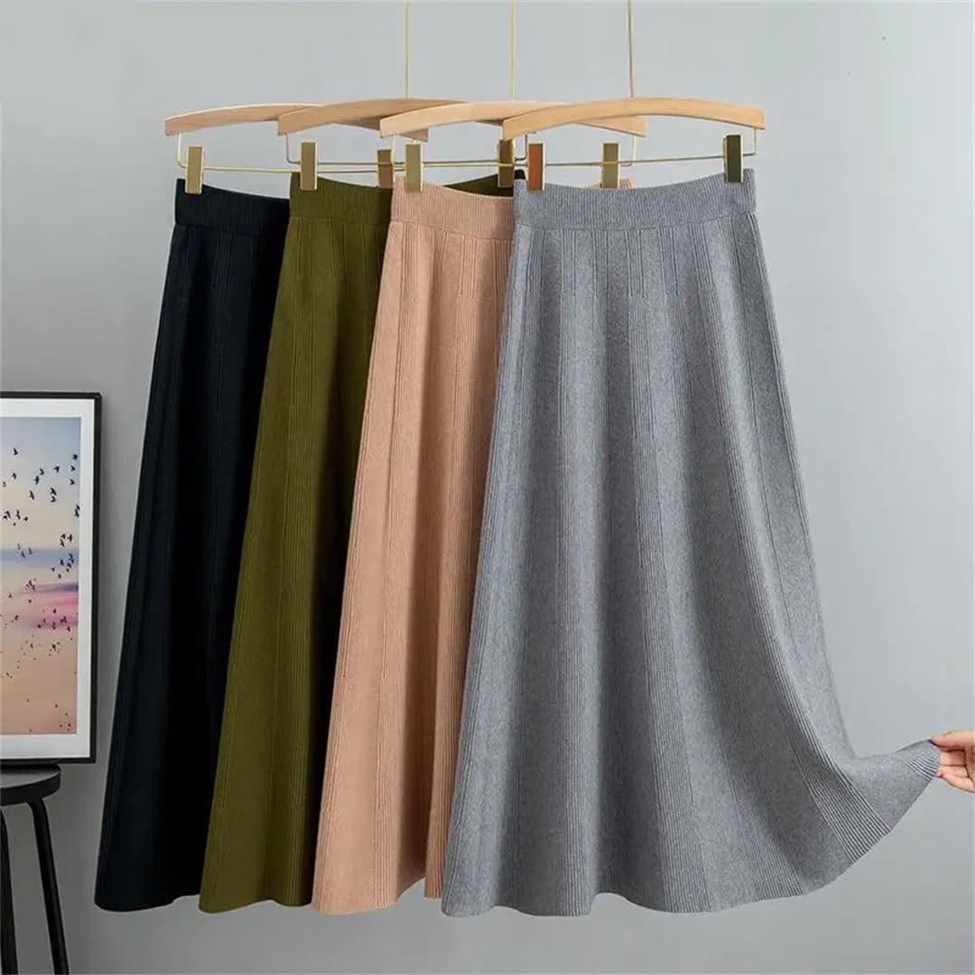 Yeuyyben Maglia Lunga Donne Maxi Maglione Gonna Elastico A Vita Alta Gonne Elegante Autunno Inverno Caldo Maglia Midi Gonna Femme