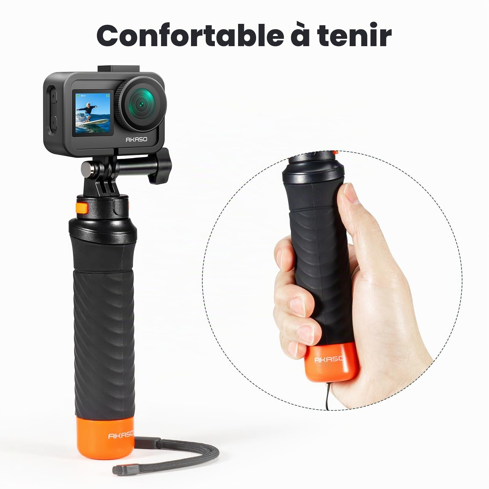 AKASO Brave 7 Caméra Sport Kit de Poignée Flottant IPX8 Action Cam Etanche | 4K 20MP Caméra d‘Action avec EIS Stabilisateur, Vocale, Deux Écrans Tactile, Sac de Rangement, Vlog Caméra, Kit d'Accessoires
