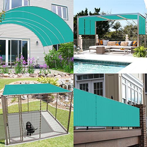 TANG 9' x 30' Waterproof Shade Cloth with Grommets, Sun Shade Sail Rectangle Straight Side, 260 GSM UV Block Fabric Patio Canopy for Deck Carport Backyard Pergola Cover, Turquoise - 2