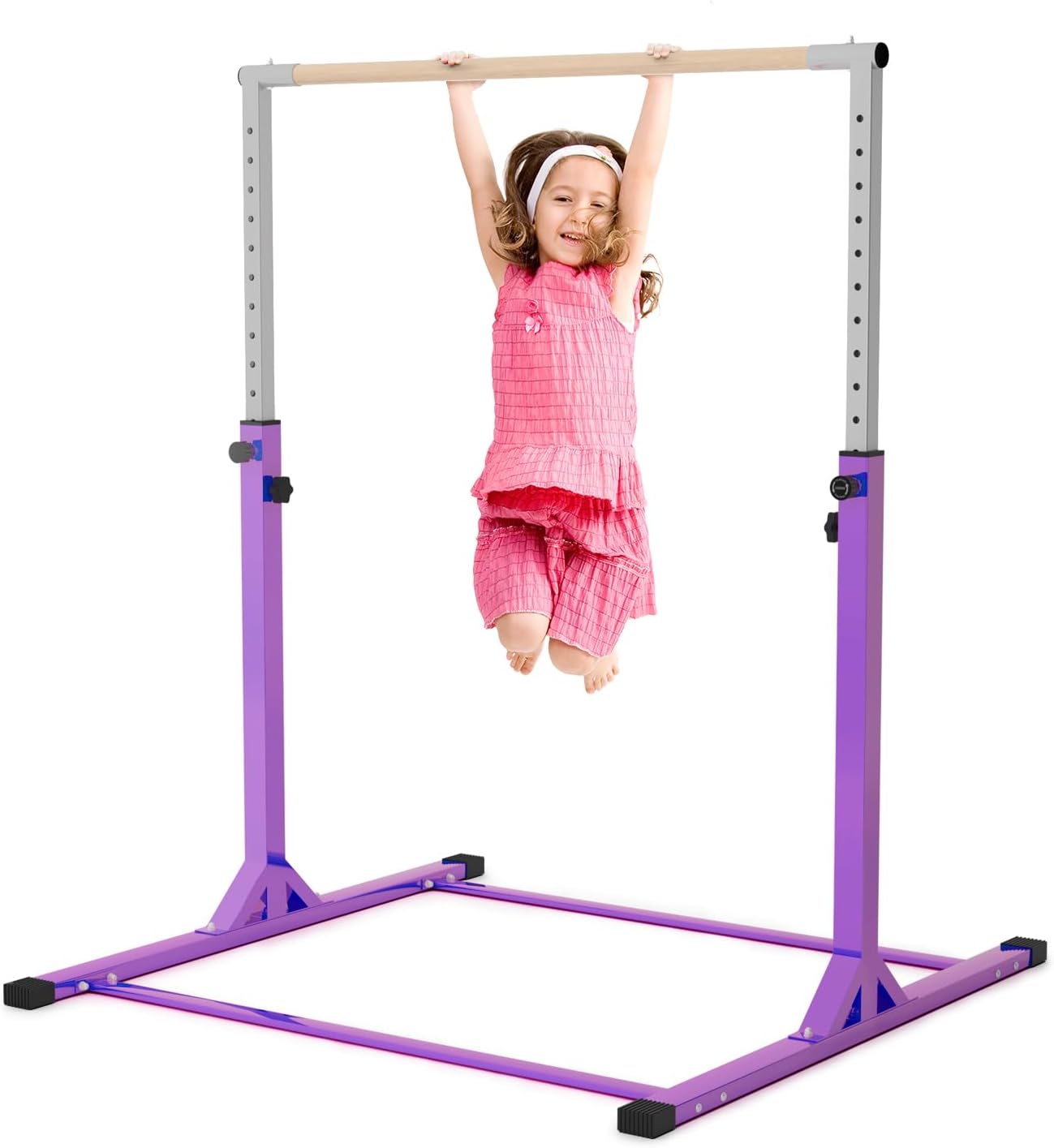 Gymnastics Bar, Adjustable 3FT-5FT Gymnastic Horizontal Bar for Kids Age 3-15 Junior Indoor Home Gym Training Equipment Purple