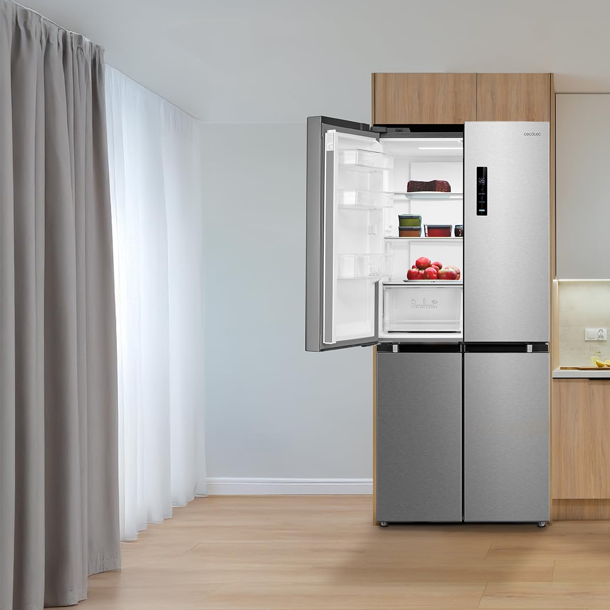 Cecotec Réfrigérateur 4 Portes Total No Frost de 474L Bolero CoolMarket 4D 474 Dark E. 177,5cm de Hauteur, 83,3 cm de Largeur, Classe E, Ultra Silencieux, Compresseur Inverter Plus, Inox Noir