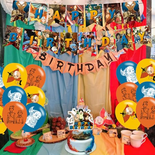 Cartoon Anime Party Supplies - Decorations Include Happy Birthday Banner, Cake Topper, Cupcake Toppers for Anime-Themed Celebration by PINUO - Used condition - Image 5