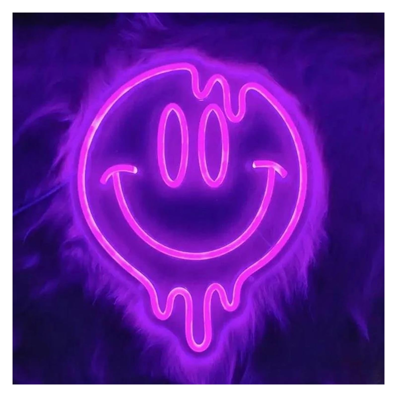 Lemst Purple Signs Lamp Melting Smiley Neon Signs Usb Powered Adjustable Brightness Round Face Neon Lights, Suitable For Bistro Decor(,25X25cm)