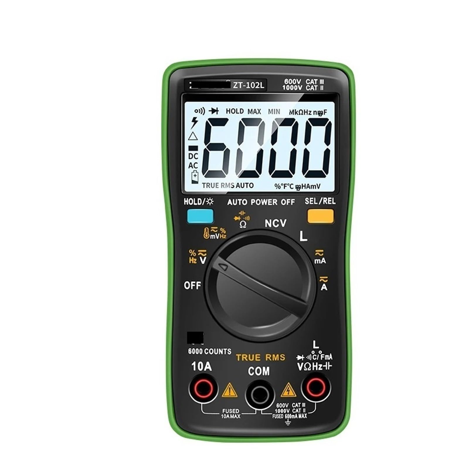 Multimetr cyfrowy, Inteligentny multimetr cyfrowy ZT102L, 6000 zliczeń z automatycznym zakresem, amperomierz True RMS