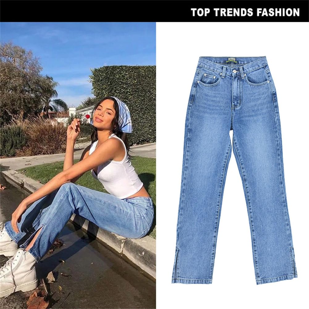 Pantalones Vaqueros Ajustados De Pierna Recta para Mujer con Piernas Abiertas Y Sensación De Drapeado, Pantalones hasta El Suelo con Un Diseño Ligeramente Acampanado