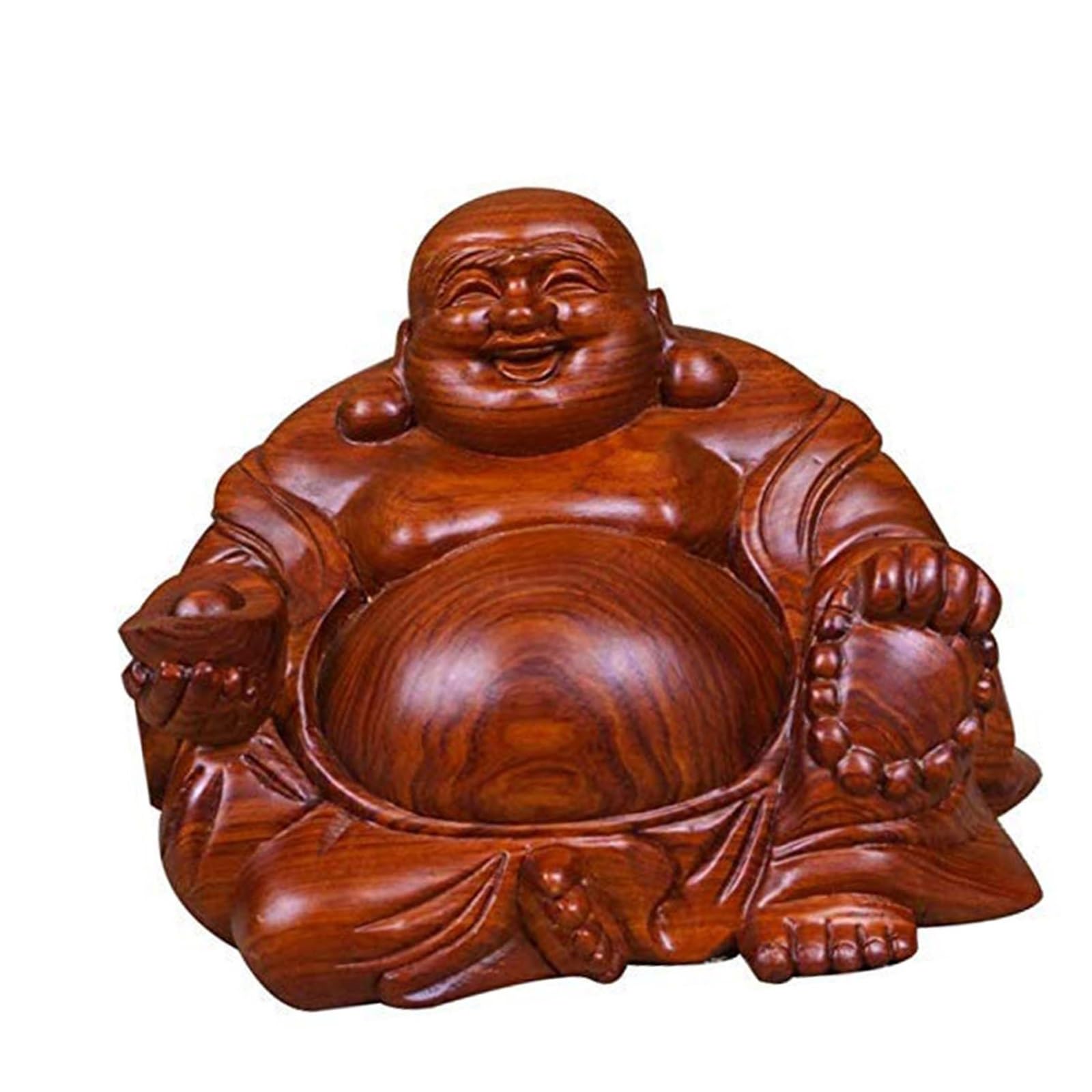 Artystyczna figurka dekoracyjna na biurko, feng shui, naturalna czerwona sztabka, posąg buddów, ozdobna rzeźba, drewniana figurka Hotei szczęśliwego Buddy, przyciągająca szczęście, bogactwo (13 x 9 x