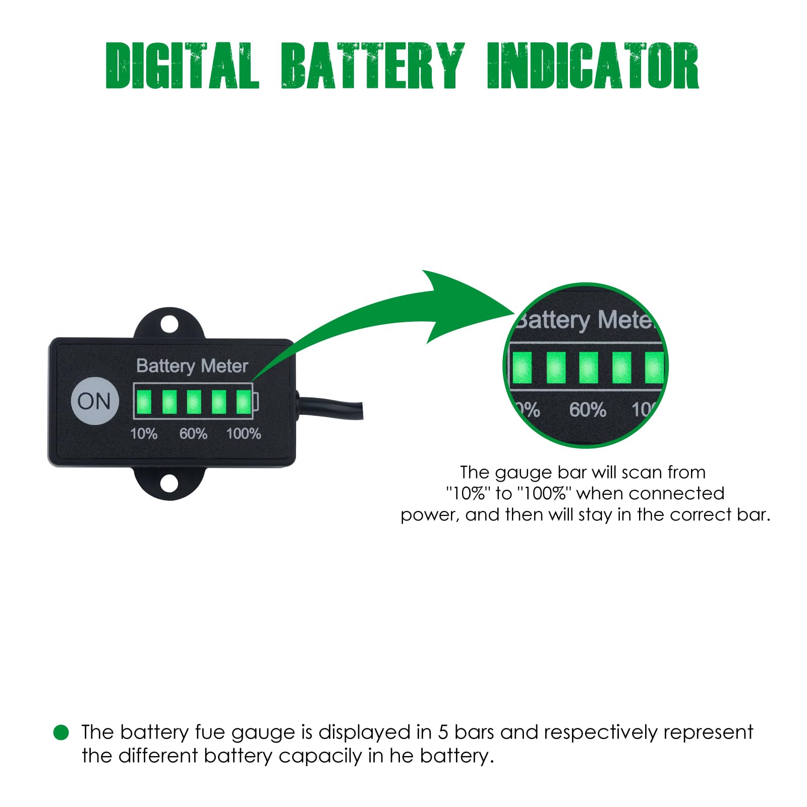 Yooreal 12V/24V Misuratore di capacità e indicatore del livello di carburante della batteria impermeabile IP65 per piombo-acido batteria alimentata Golf Car Travel Trailer Carrelli