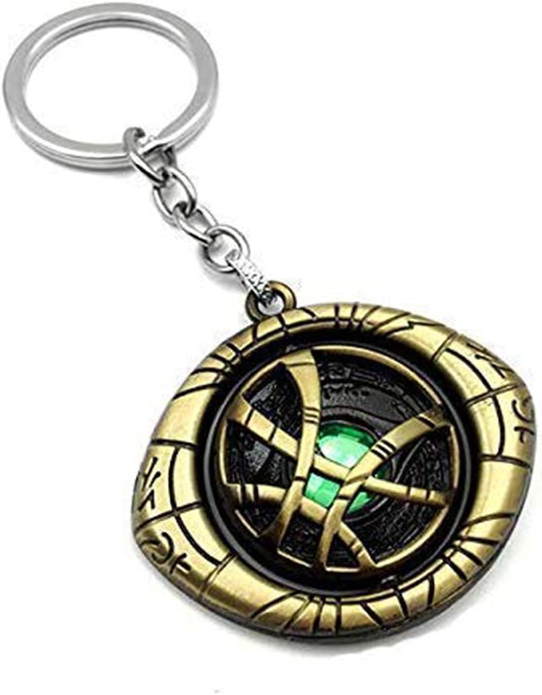 SOI Rotating Spinner Eye Design with Green Stone Alloy Keychain (Gold Spinner)