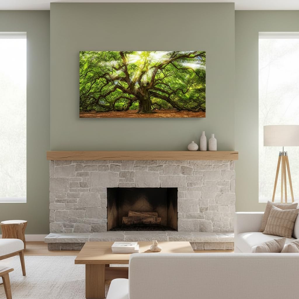 Conipit Oak Tree Wall Art Natural Pictures Prints Sunshine Through Tree Canvas Green Angel Oak Painting Framed and Stretched Nature Canvas (W-40xH-20) - Image 3