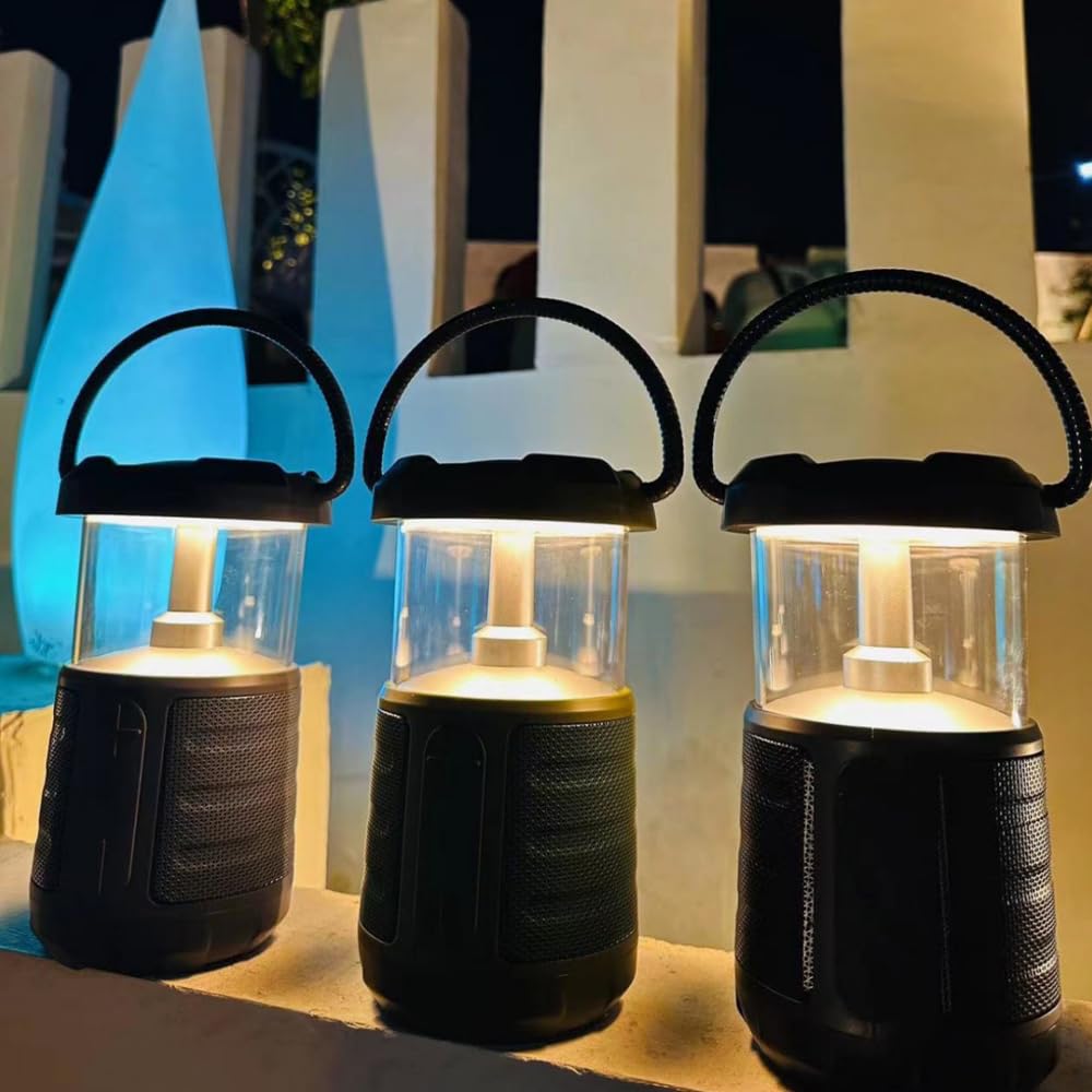 Wielofunkcyjna lampa kempingowa, przenośna wodoodporna lampa kempingowa z głośnikiem BT, 2 regulacja temperatury barwowej jasności Odtwarzanie kart TF na kemping piesze wycieczki (Green)