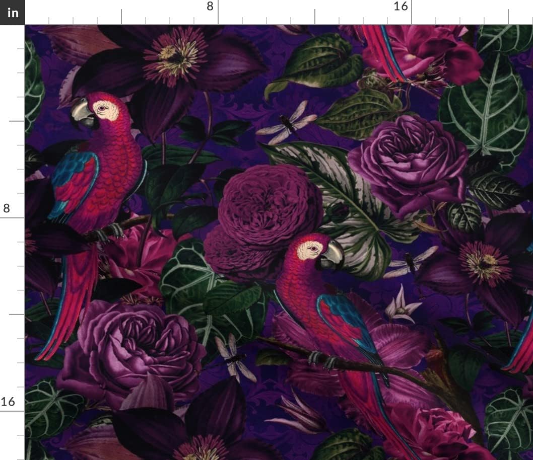 Spoonflower Fabric - Moody Florals Vintage Inspired Dark Jewel Tones Jungle Parrot Gothic Printed on Cotton Poplin Fabric by The Yard - Sewing Shirting Quilting Dresses Apparel Crafts