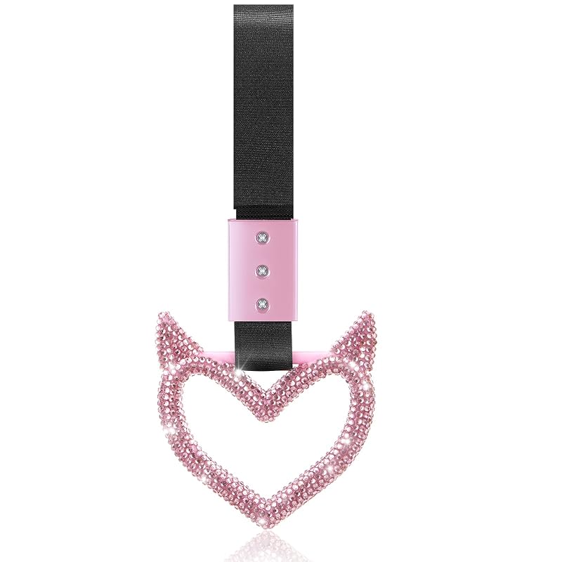 Alça Decorativa para Carro com Coração de Strass e Estilo Devil Fabbay Rosa