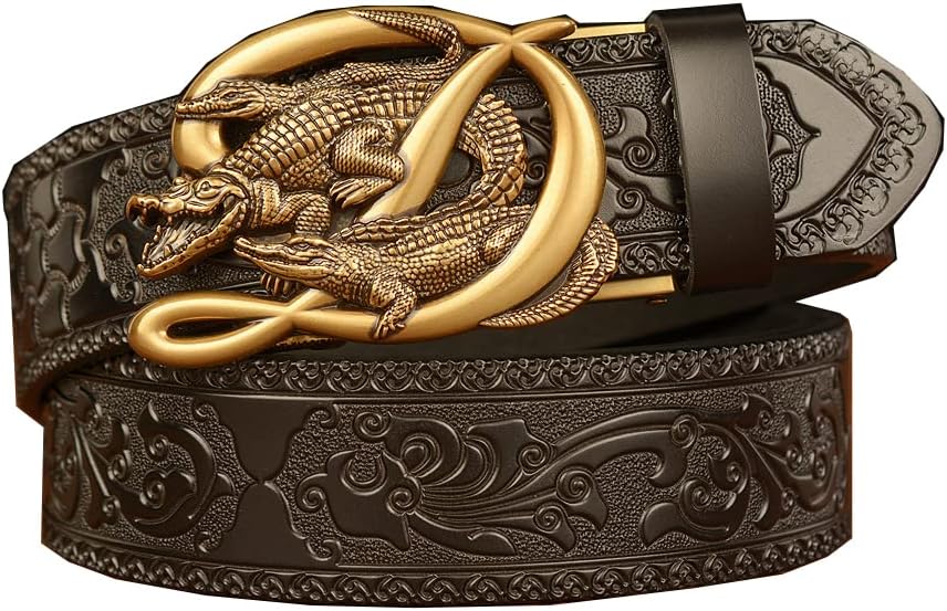 Men's Belt Ethnic Retro Style Buckleless Belt Men personalized belt Men's Business belt (alligator black)
