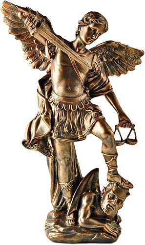 Miniatura 33 de Estatua de San Miguel Arcángel – Figura de resina con acabado de bronce de 5.32 pulgadas, ángel guerrero católico derrotando el mal, decoración