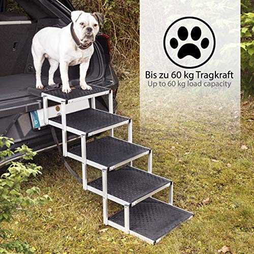 ONVAYA® Hundetreppe faltbar | 5 Stufen | Hunderampe Einstieghilfe für Autos oder hohe Betten | klappbare Haustiertreppe | stabile Hundeleiter | praktisch & leicht | für bis zu 60 kg