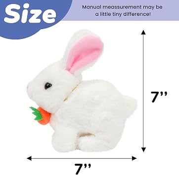 Hopearl Hopping Rabbit with Carrot Interactive Electronic Pet Plush Bunny Toy with Sounds and Movements Animated Walking Wiggle Ears Twitch Nose Gifts for Toddlers Birthday, White, 7''