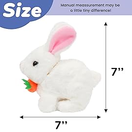 Hopearl Hopping Rabbit with Carrot Interactive Electronic Pet Plush Bunny Toy with Sounds and Movements Animated Walking Wiggle Ears Twitch Nose Gifts for Toddlers Birthday, White, 7\'\'