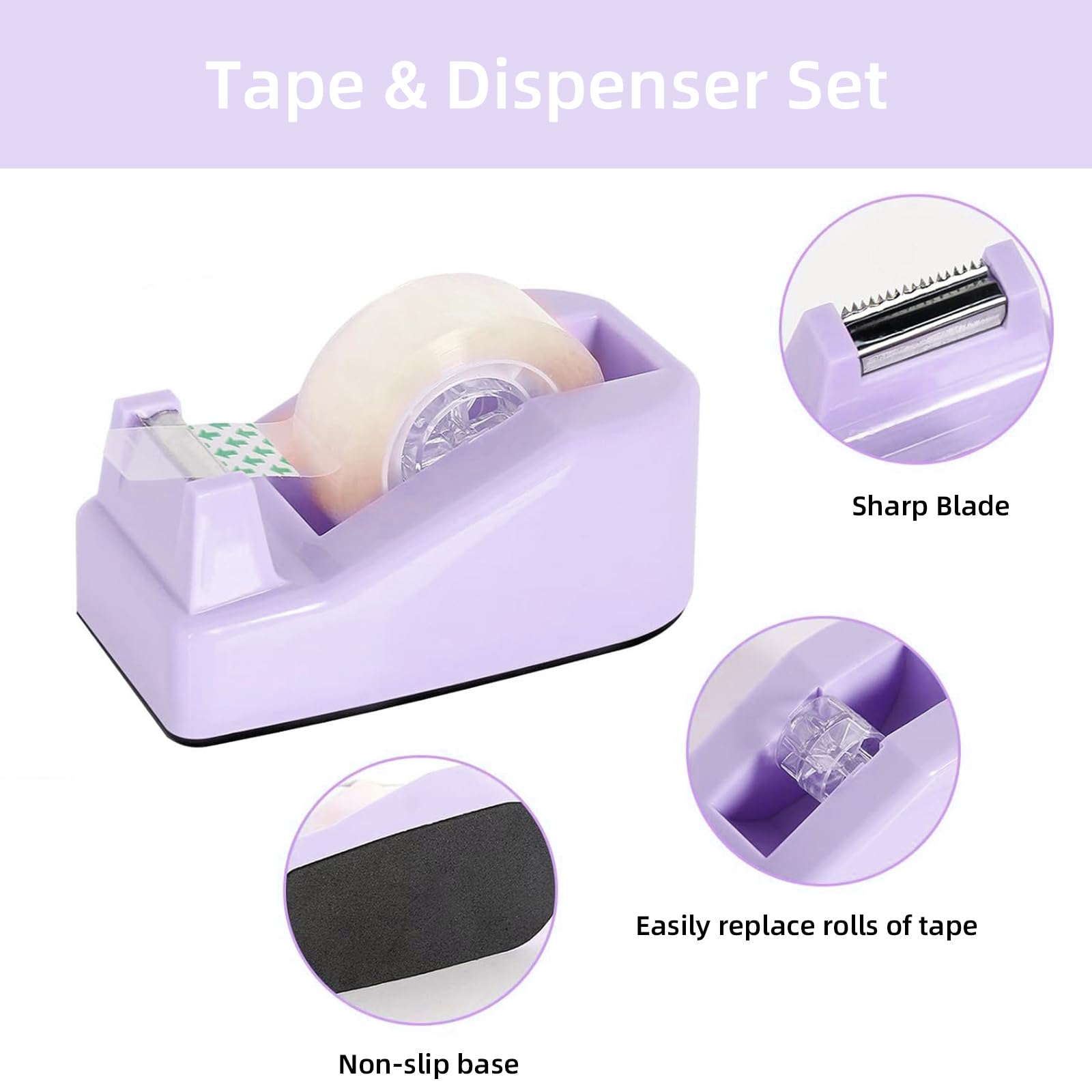 Set da scrivania con dispenser di nastro e graffette per la scuola, A