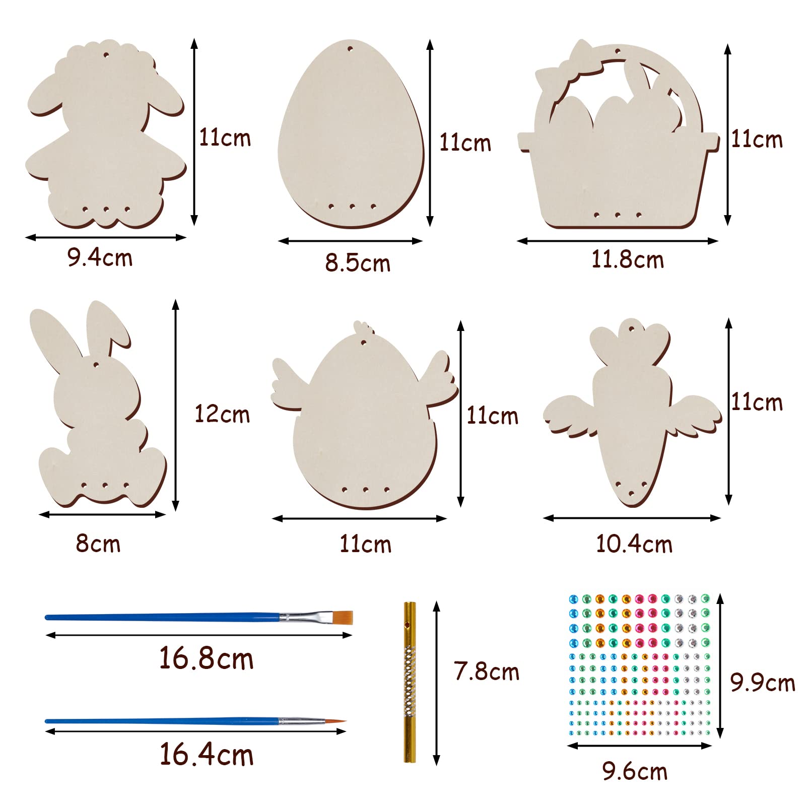 WEDNOK 12 piezas Kit de Pascua para niños, Campanas de viento de Pascua de madera para pintar, Decoraciones de Pascua, para regalos de Pascua