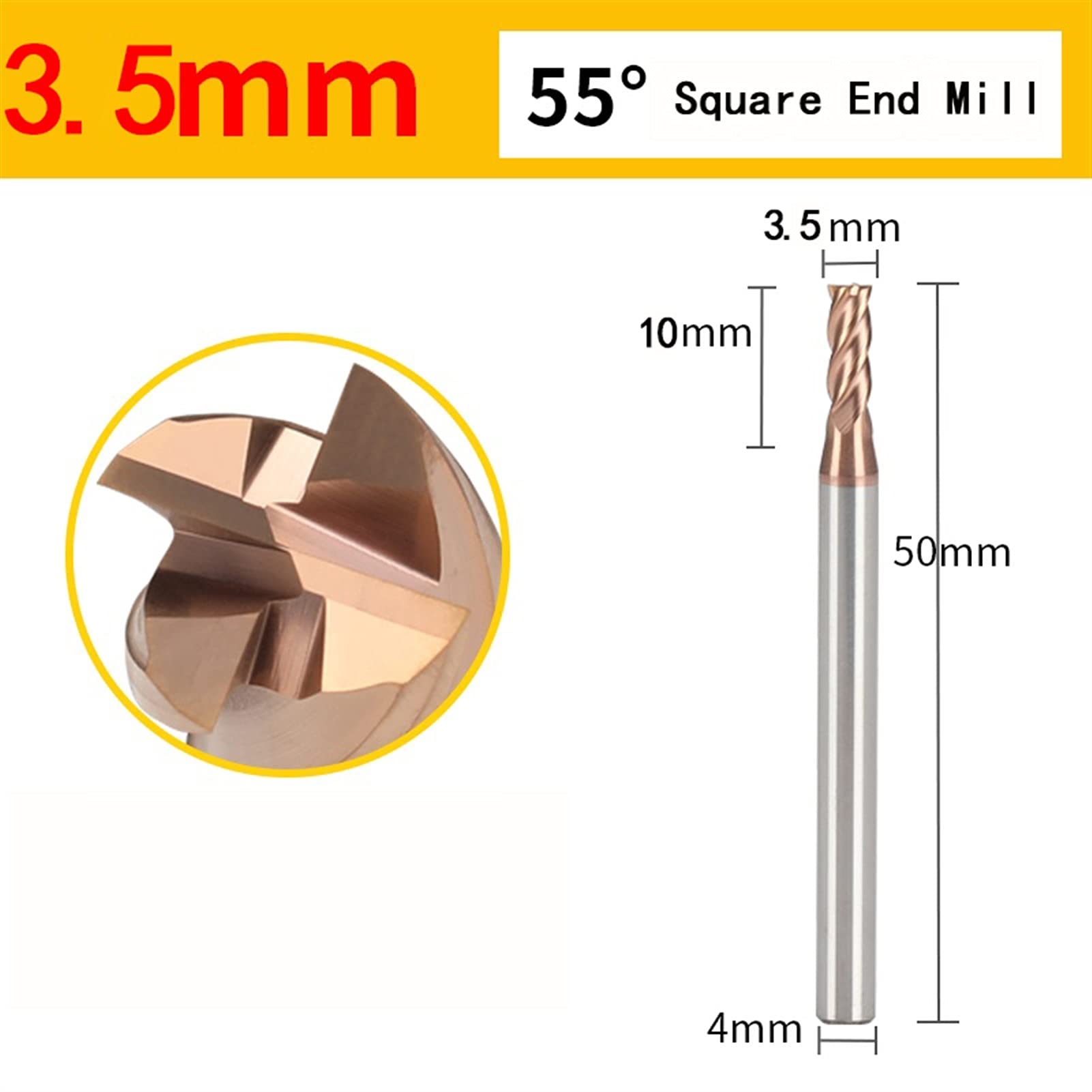 BERWENNY YINGJUN HRC55 Carbide End Mills 4Flutes Milling Cutter Tungsten Steel CNC Maching Cutting Tool (Cutting Edge Diameter : 3.5X4DX50L, Dimensions : 5PCS)