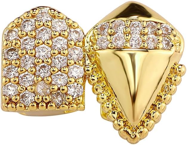 Gold Hip Hop Teeth Grillz for Men Women Punk Style Rapper Teeth Grillz Teeth Caps Cz Star Heart Cross Fang Mouth Grills Christmas Party Costume Jewelry