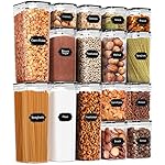 PRAKI Airtight Food Storage Containers Set, 16 Pcs BPA Free Plastic Dry Food Canisters for Kitchen Pantry Organization and Storage Ideal for Cereal, Flour & Sugar - Labels, Marker(Black)