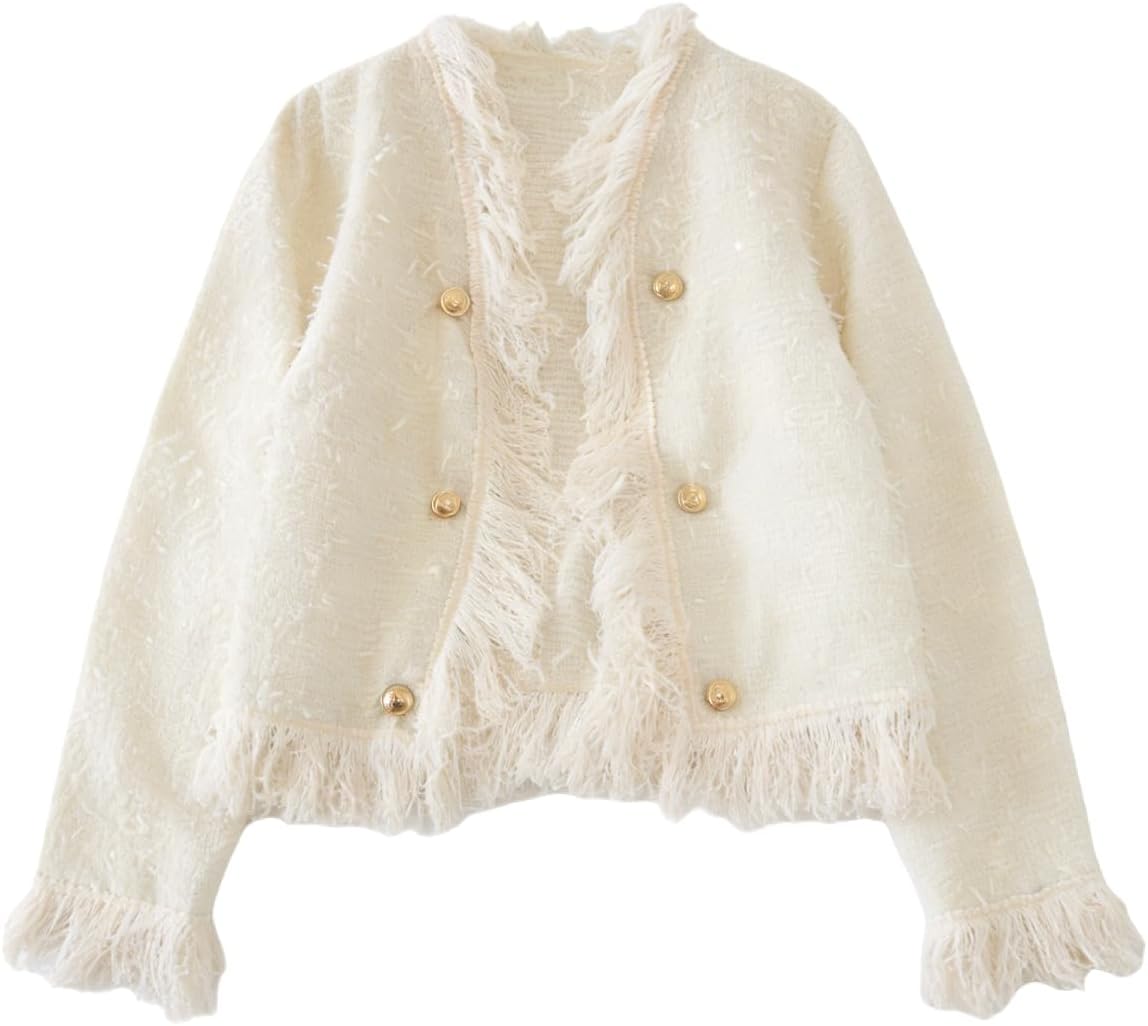 Fringe Jacket Women Dressy Tassel Cardigan Open Front Button Down Jacket Work Office Coats Winter Coat Fall Outfits