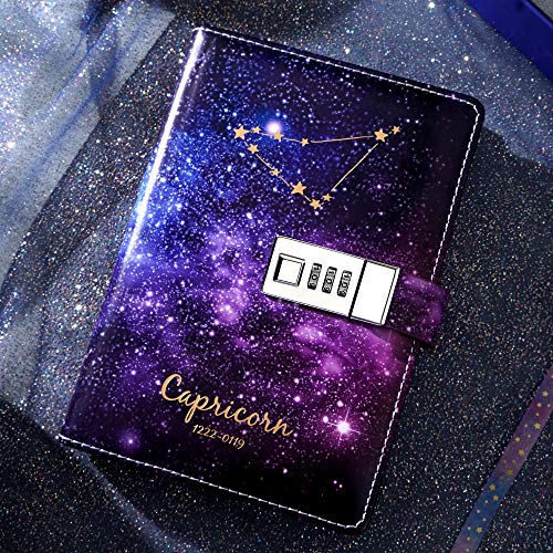 CAGIE Starry Constellation Lock Diary Set Gift Box with Pen & Tapes Secret Diary with Lock for Kids Girls Women Purple Journal Kit with Lock for Anniversary Birthday Holiday（Capricorn） — view 4
