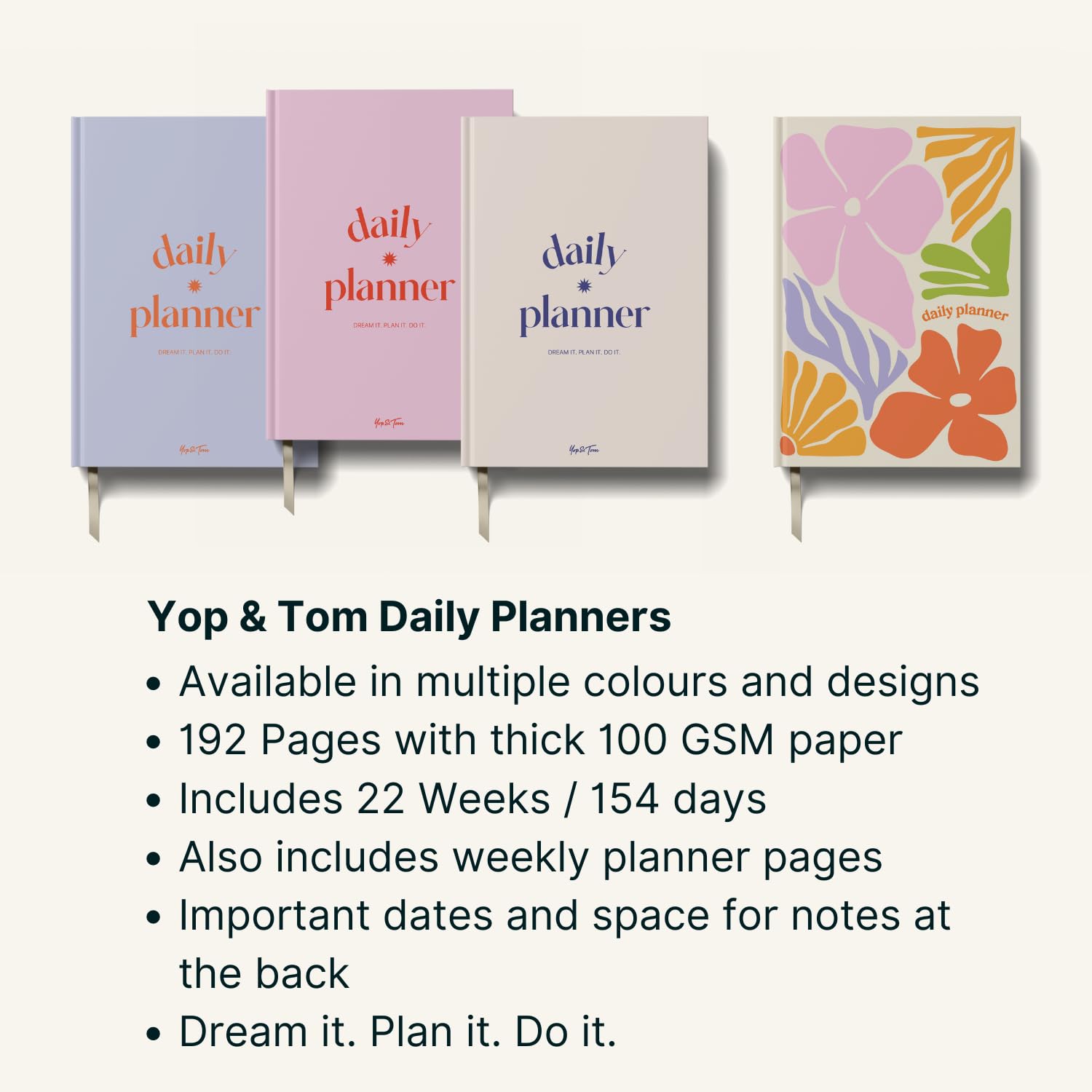 Yop & Tom Undated Daily Planner - Productivity Planner with Flower Vase Illustration - Weekly and Daily Organizer with Time Slots - Image 4