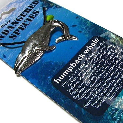 Miniatura 2 de Creative Ventures Jewelry Colgante de peltre de ballena jorobada en collar con cable, especies en peligro de extinción