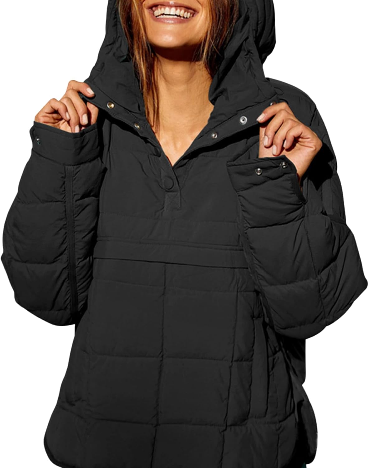 BIVENANT Womens Oversized Puffer Jacket Quilted Hoodies Pullover Long Sleeve Lightweight Warm Tops Coat