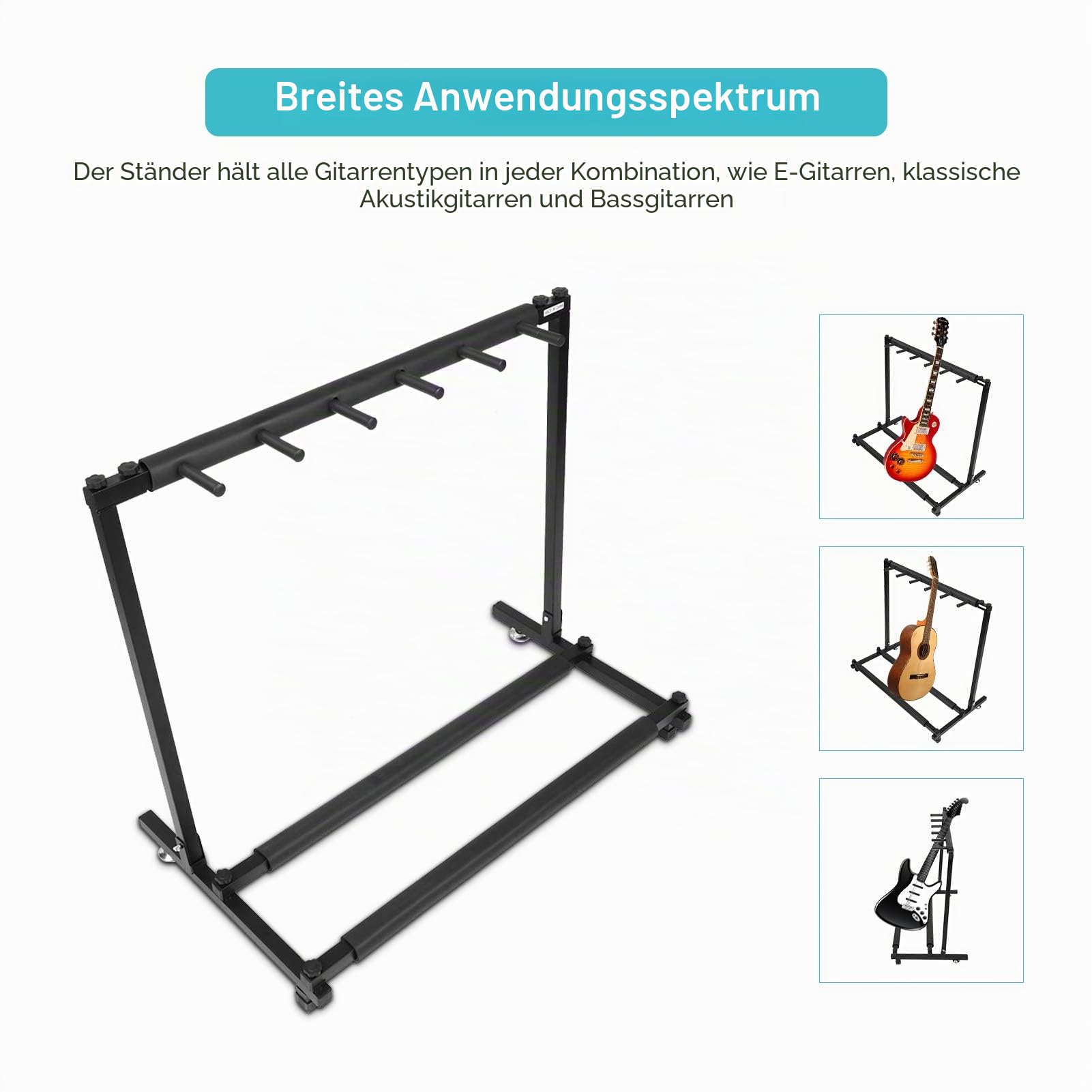 Ejoyous Gitarrenständer 5 Halter, Gitarren Klappständer Rack, Tragbarer Aufbewahrungsorganisator Displaydekoration Geeignet für kustik, Bass, E-Gitarre