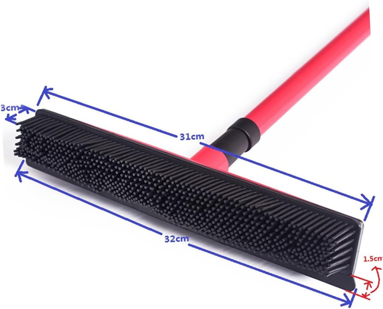Pet Hair Cleaning Broom with Long Handle Dog Hair Remover for Windows and Carpets Rubber Mop for Tile and Hardwood Surfaces Red