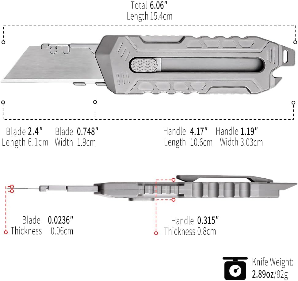 Titanium Retractable Pocket Knife 6-inch Utility Knife Box Opener with 10pcs Stainless Steel Blades