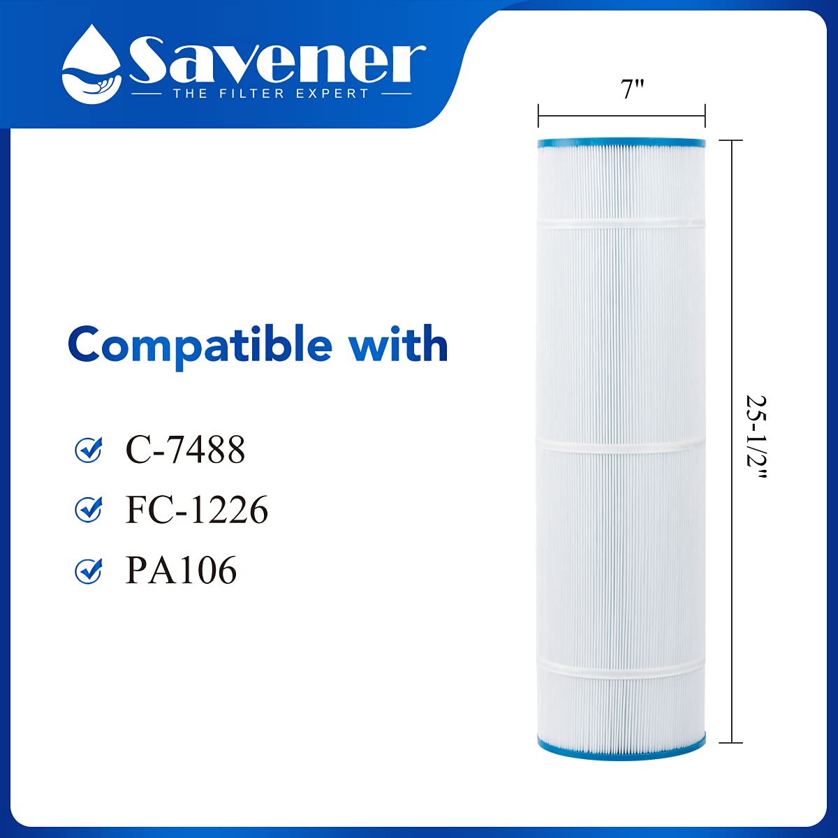 SV-7488 - Cartucho de filtro de repuesto para piscina y spa, sustituye a Unicel C-7488 106Sq.ft FC-1226 PA106 Hayward CX880RE Aladdin 20601 Baleen AK-6045 (4 unidades)